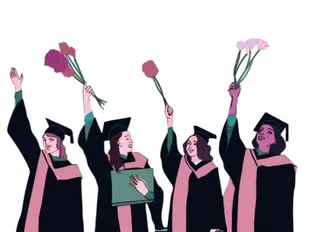 毕业生拿着花免抠