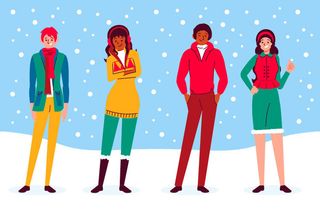 冬天服饰服装冬装穿冬装保暖冬季卡通人物男女装Ai矢量图片素材