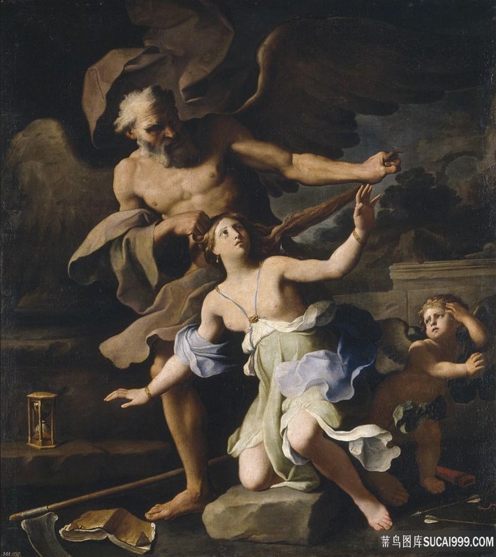 老人和女儿高清油画