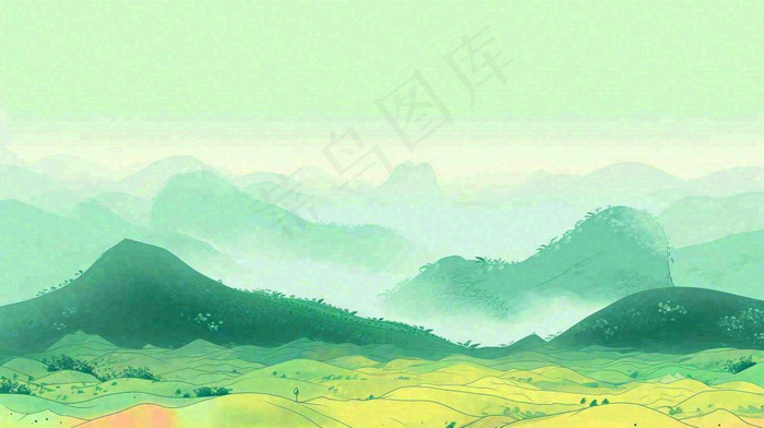 绿色延绵山脉意境国风