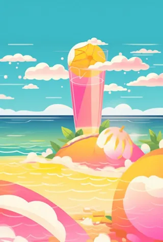 夏日沙滩饮料天空插画背景