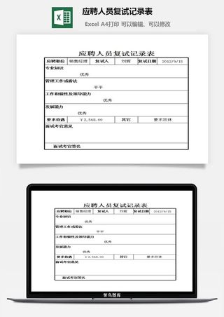 应聘人员复试记录表excel模板