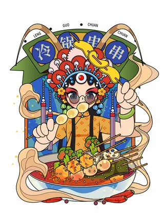 冷锅串串 国潮冷锅串串 美食冷锅串串 特色串串 冷锅串串女孩