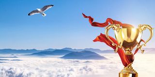 蓝色企业荣誉公司荣誉团队奖杯展板背景