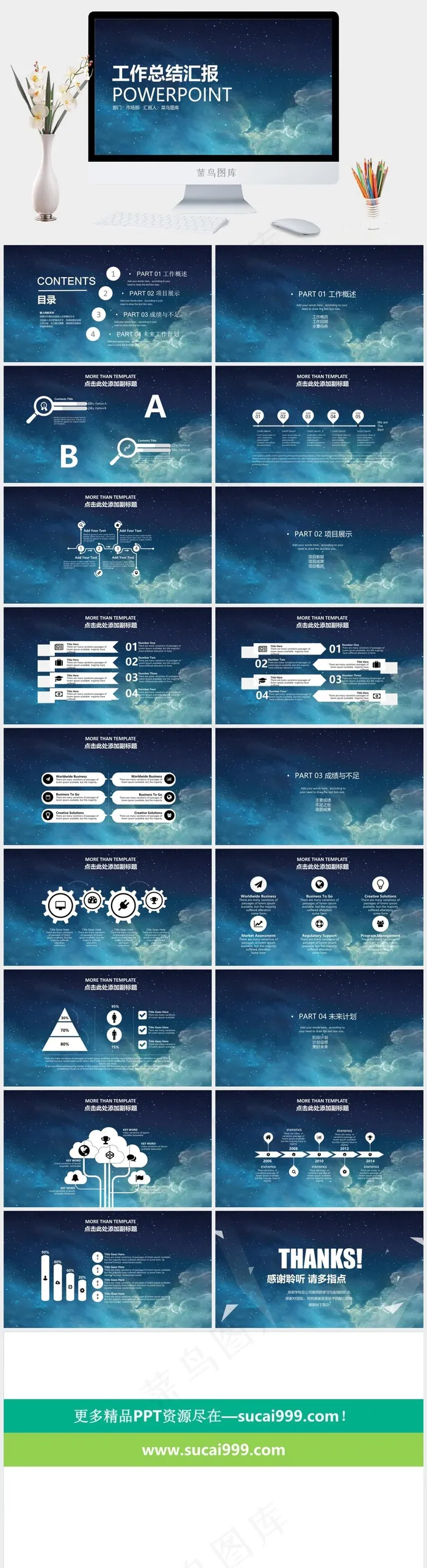 年终总结星空工作总结汇报商务计划PPT模板