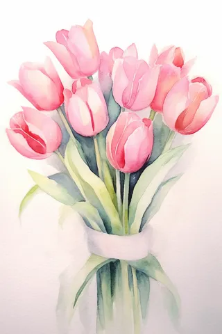 粉色郁金香水彩插画素材