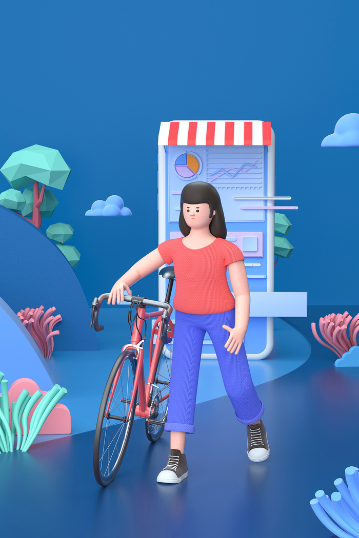 商务三维立体蓝色c4d人物场景