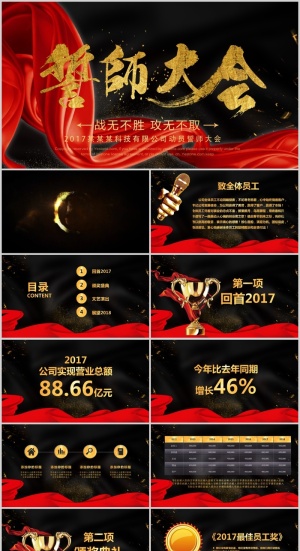 大气年结总结新年计划誓师大会PPT模板预览图