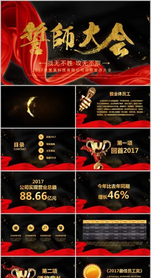 大气年结总结新年计划誓师大会PPT模板预览图