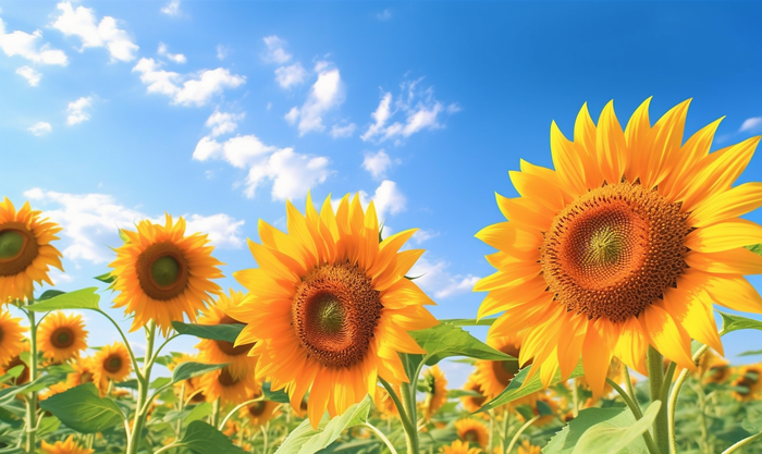 蓝天白云下盛开的向日葵摄影图