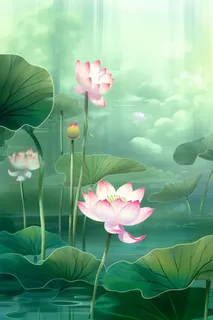 简约大气意境绿色荷花背景