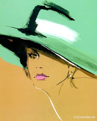 唯美水彩戴帽子女性插画