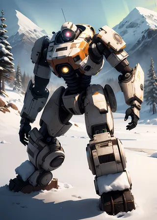 北极雪地机器人站姿插画