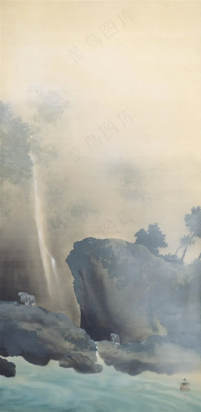 桥本关雪山水作品素材