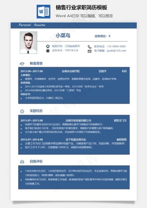 销售行业求职简历模板预览图