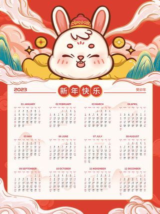 新年快乐 新年快乐日历 新年快乐挂历 兔年 兔年挂历