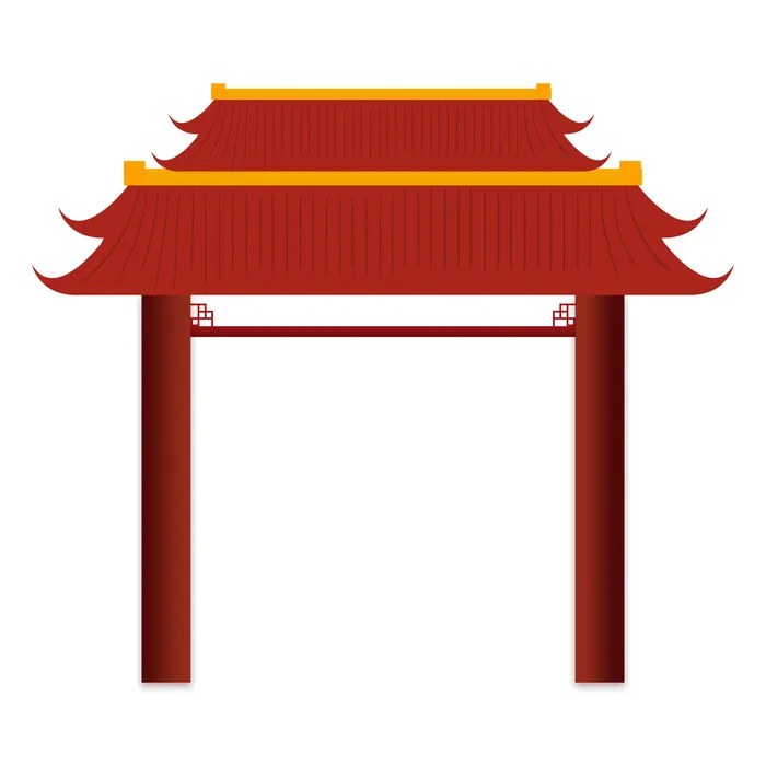 中国风复古式国潮门楼手绘城门插画牌楼建筑PSD素材png免扣图psd模版下载