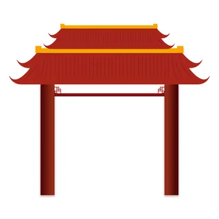 中国风复古式国潮门楼手绘城门插画牌楼建筑PSD素材png免扣图