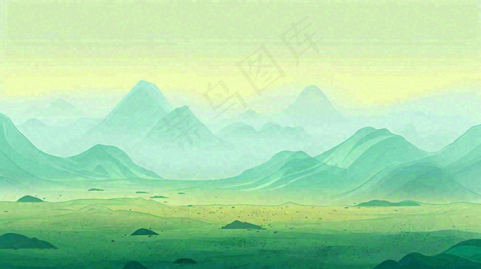 绿色延绵山脉意境国风(1456x816)