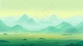绿色延绵山脉意境国风