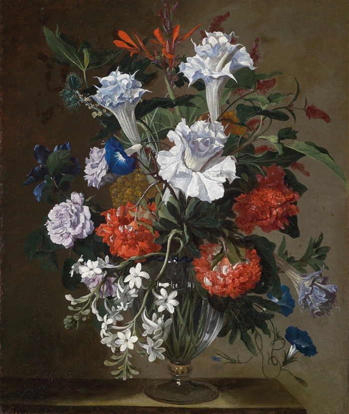 玻璃花瓶花卉油画图片
