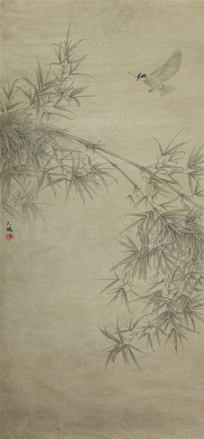 竹子小鸟艺术画