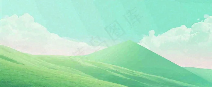 阳光明媚绿色的山坡卡通手绘春天(1712x704)