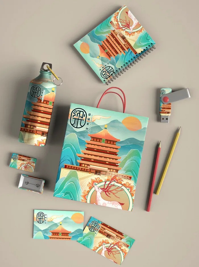 高端文创样机素材产品中国风国潮logo礼盒包装VI智能贴图PSD模板psd模版下载
