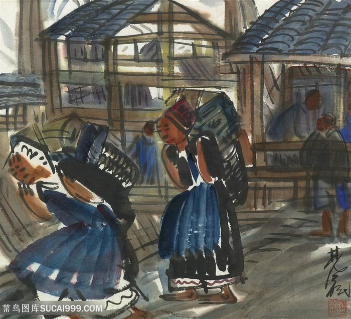 林风眠手绘唯美农妇装饰画