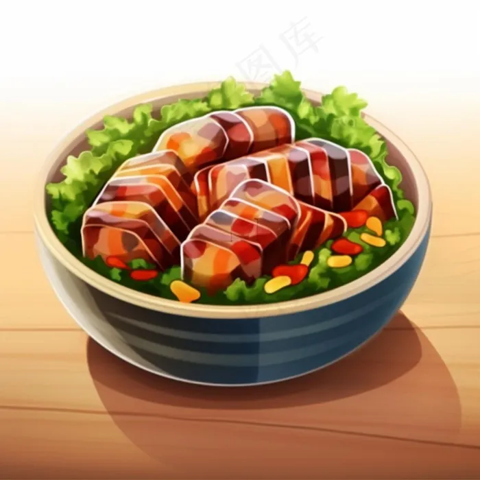 五花肉红烧肉美食食物插画素材背景(1024x1024)