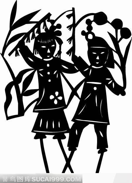 踩高跷表演剪纸图