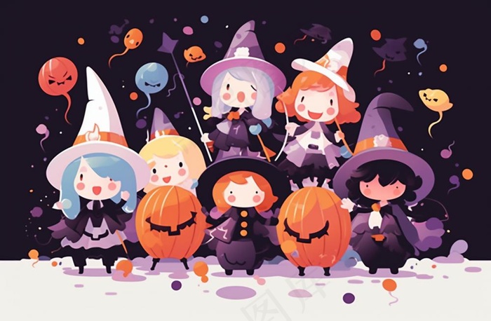 万圣节可爱搞怪小孩幽灵卡通插画素材(1344x880)