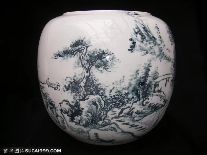 申晓国陶瓷作品 陶瓷青松瓷器花瓶