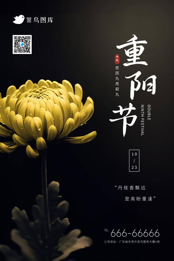 重阳节简约黄色菊花传统海报