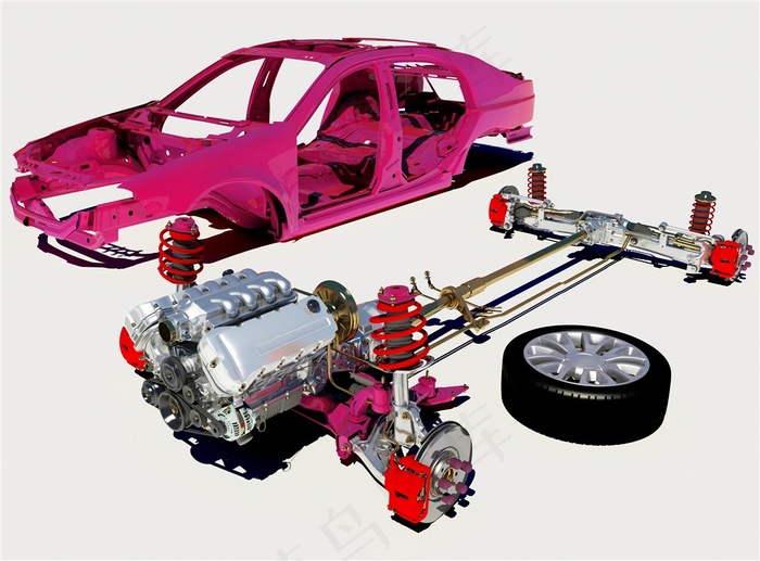 红色车架和配件