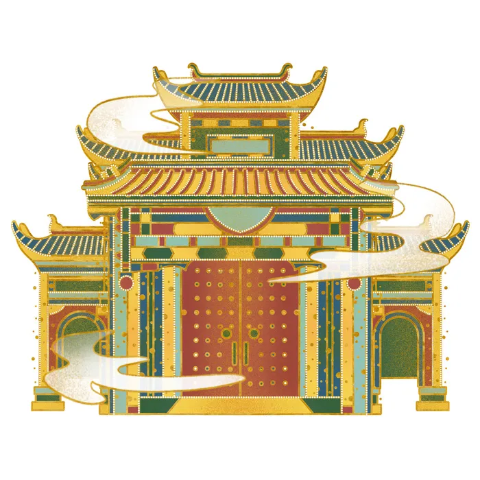 复古中国风国潮古建筑插画手绘高楼古塔PSD素材亭子png免抠图psd模版下载