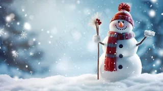 下雪天雪地的雪人雪景摄影图