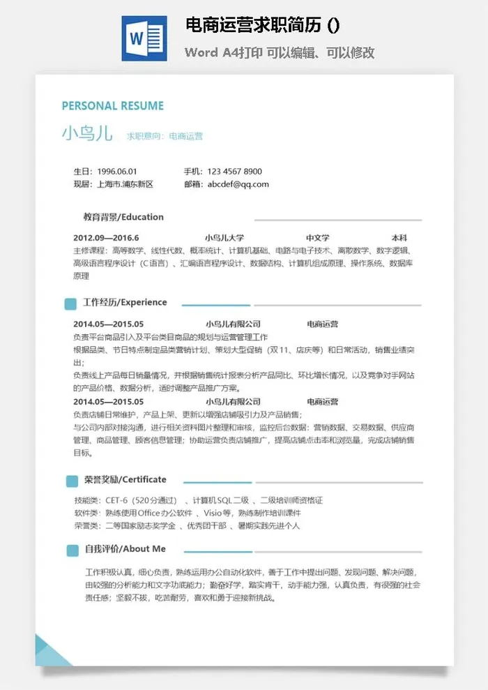 电商运营求职简历 (2)