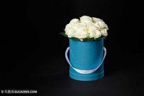 高清唯美蓝色花筒白玫瑰花束鲜花图片