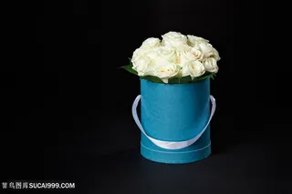 高清唯美蓝色花筒白玫瑰花束鲜花图片