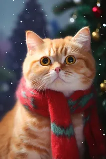 一只围着围巾的可爱猫咪橘猫圣诞氛围摄影图 一只围着围巾的可爱猫咪橘猫圣诞氛围摄影图