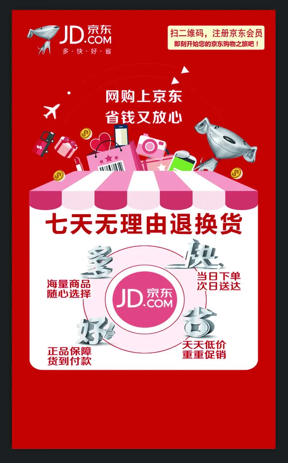 京东七天无理由退换货宣传画喷布图psd模版下载