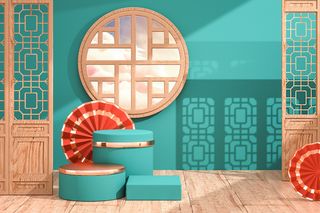 中国风古典喜庆C4D背景图3D国潮场景促销活动海报PSD设计素材模板