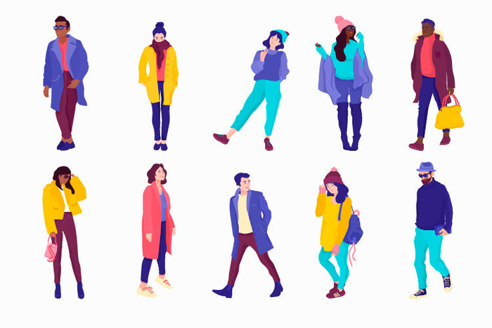 冬天服饰服装冬装穿冬装保暖冬季卡通人物男女装Ai矢量图片素材