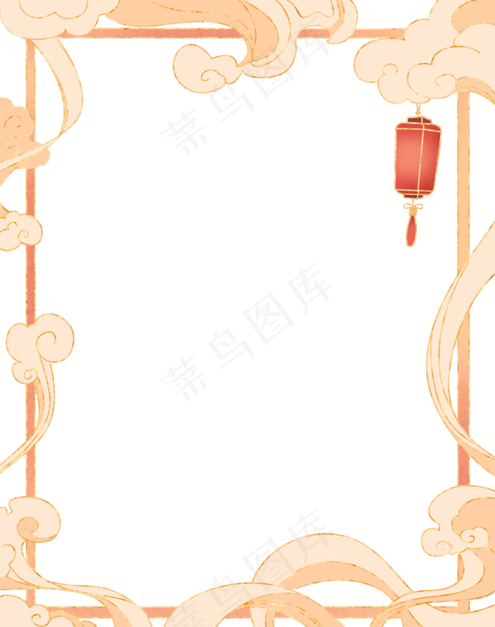 国潮手绘古风海浪花朵祥云装饰边框相框免抠(3000x3800)psd模版下载