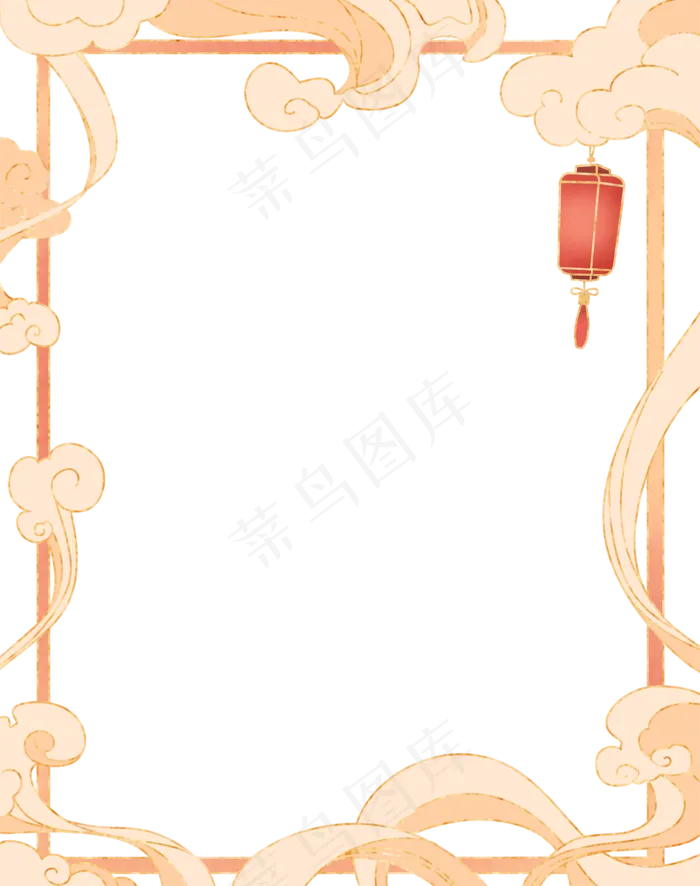 国潮手绘古风海浪花朵祥云装饰边框相框免抠(3000x3800)psd模版下载