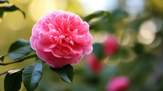 粉红花朵茶花摄影图