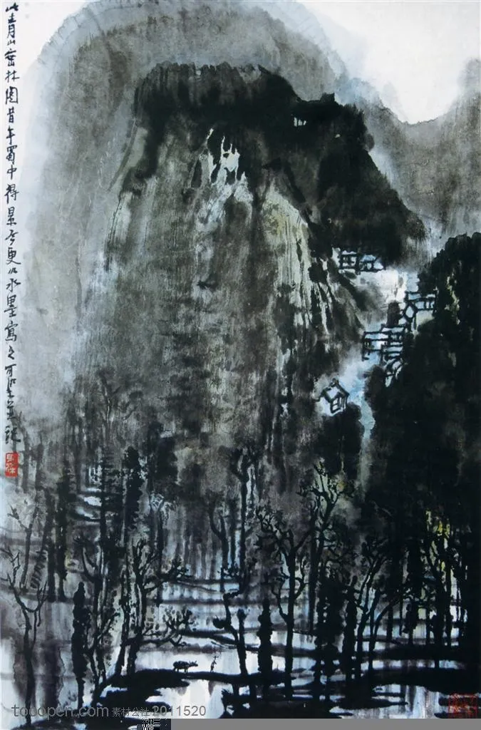 国画名家作品-李可染的清山密林图