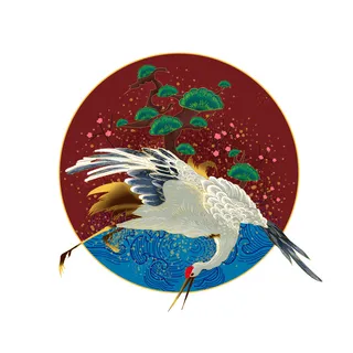 中国风国潮仙鹤山水插画手绘元素场景PSD设计素材