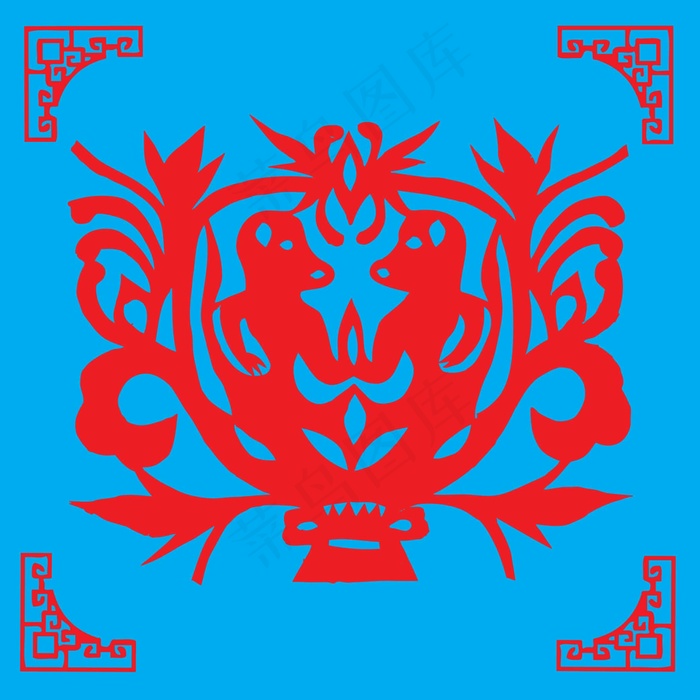 猴子剪纸 剪纸风元素